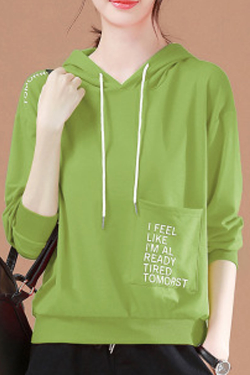 Women Long Sleeve Elegant Solid Colored Loose Styled Hoodie