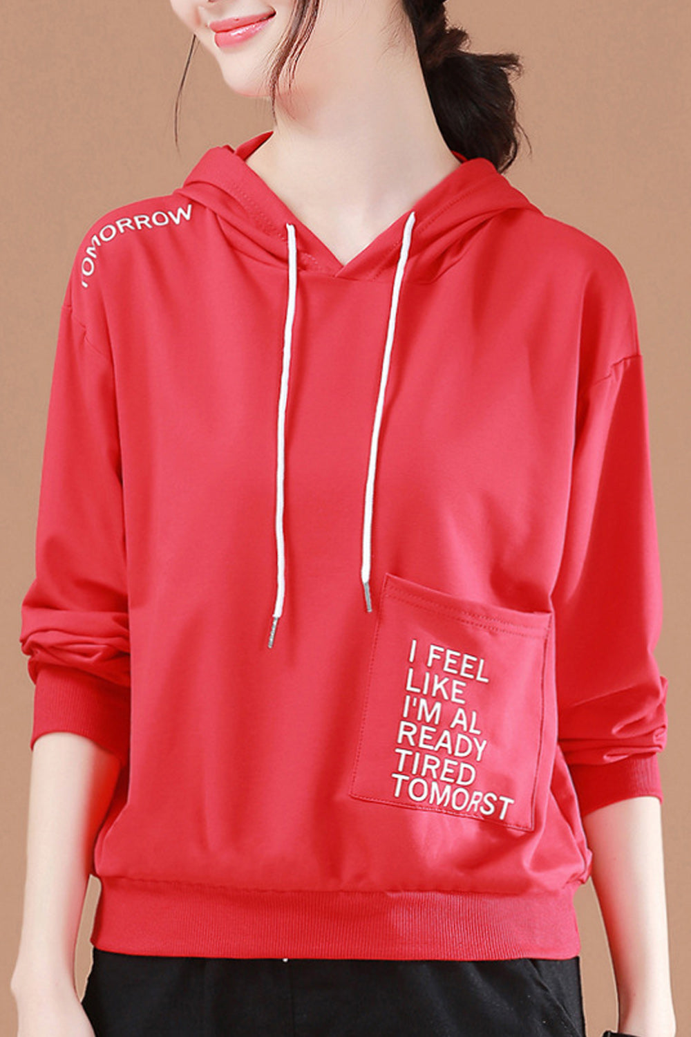 Women Long Sleeve Elegant Solid Colored Loose Styled Hoodie