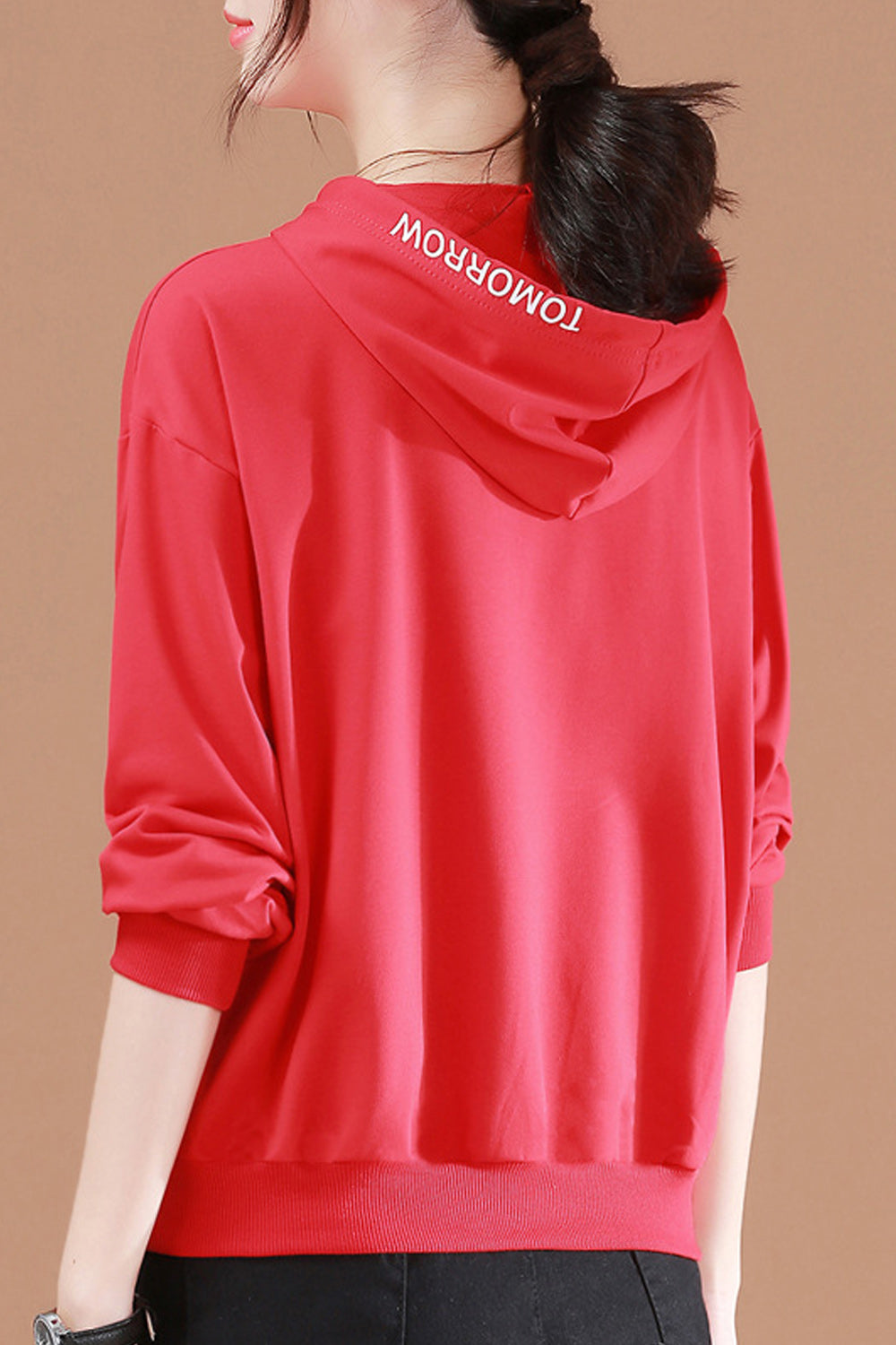 Women Long Sleeve Elegant Solid Colored Loose Styled Hoodie