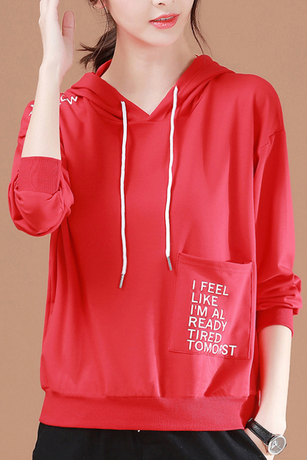 Women Long Sleeve Elegant Solid Colored Loose Styled Hoodie