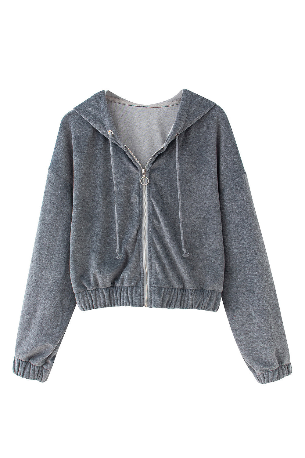 Women Zipper Closure Elasticated Hem Long Sleeve Stylish Hoodie