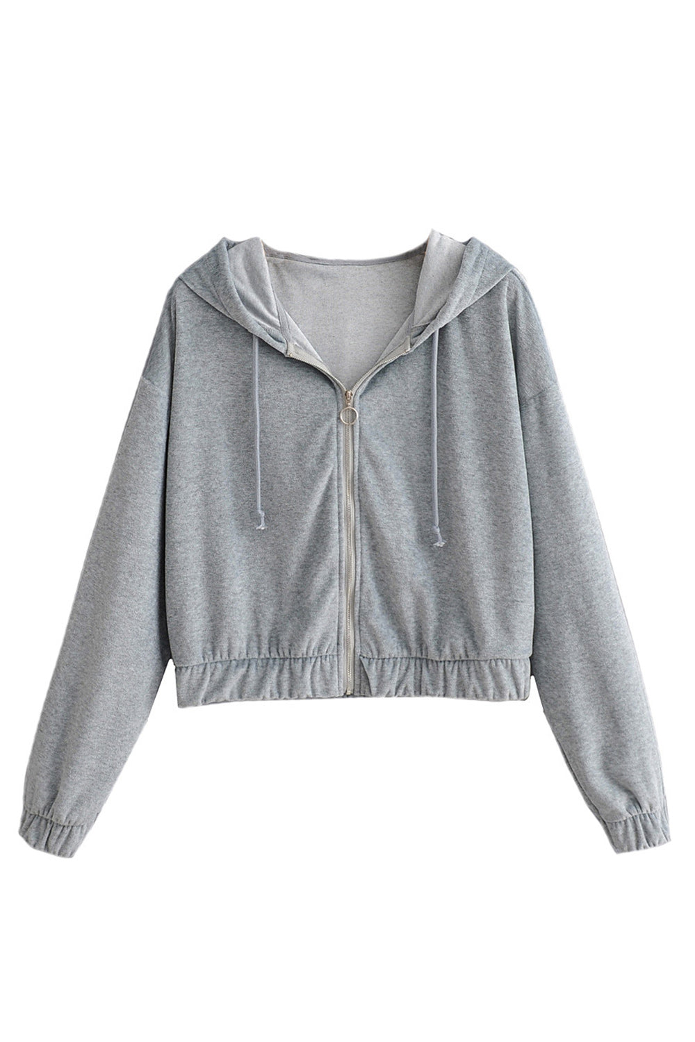 Women Zipper Closure Elasticated Hem Long Sleeve Stylish Hoodie