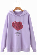 Women Printed Style Long Sleeve Ribbed Cuff Elegant Hoodie