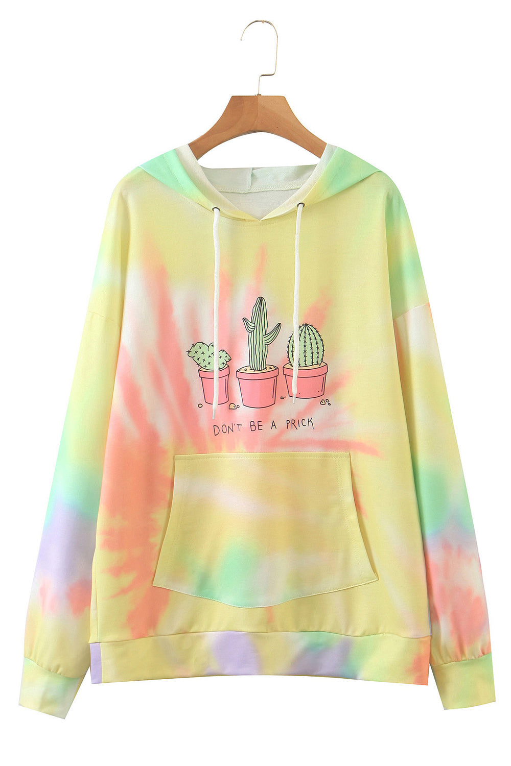 Women Cactus Printed Pocket Styled Long Sleeve Ribbed Cuff Hoodie