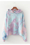 Women Cozy Ribbed Cuff Classy Tie Dye Pattern Hoodie
