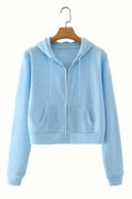 Women Elegant Solid Pattern Pocket Style Long Sleeve Warm Autumn Hoodie