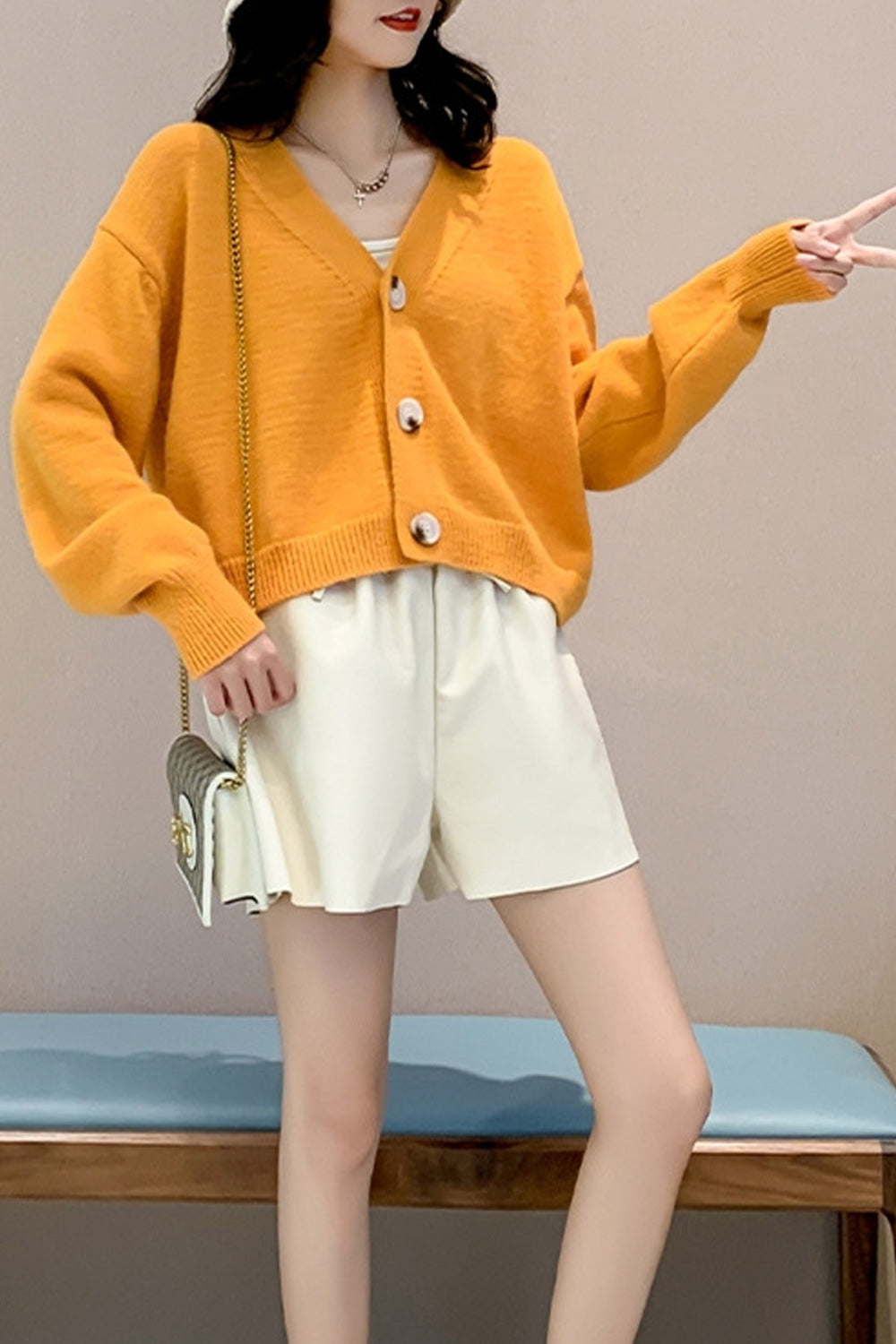 Women Button Closure Warm & Thick Long Sleeve Solid Cardigan