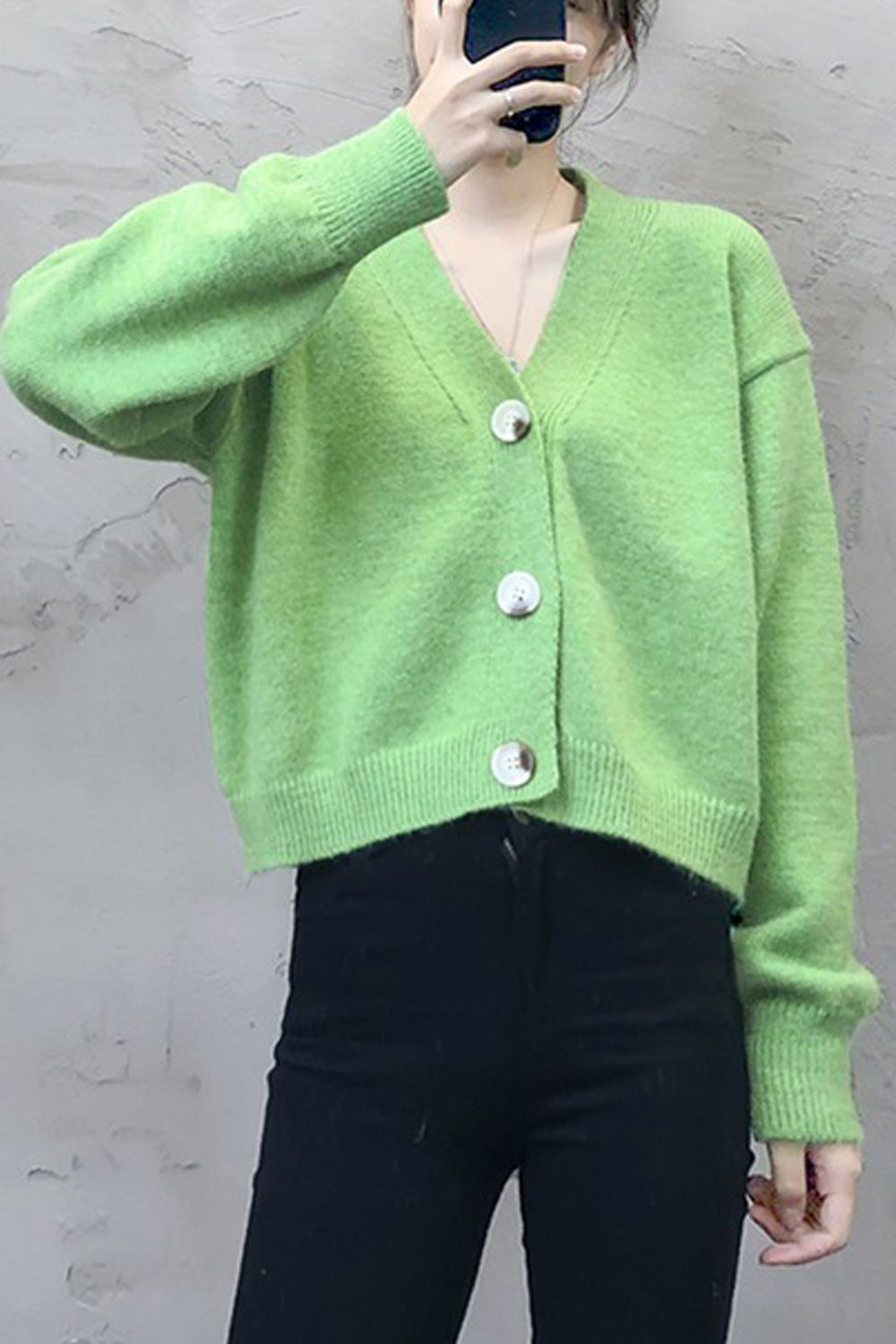 Women Button Closure Warm & Thick Long Sleeve Solid Cardigan