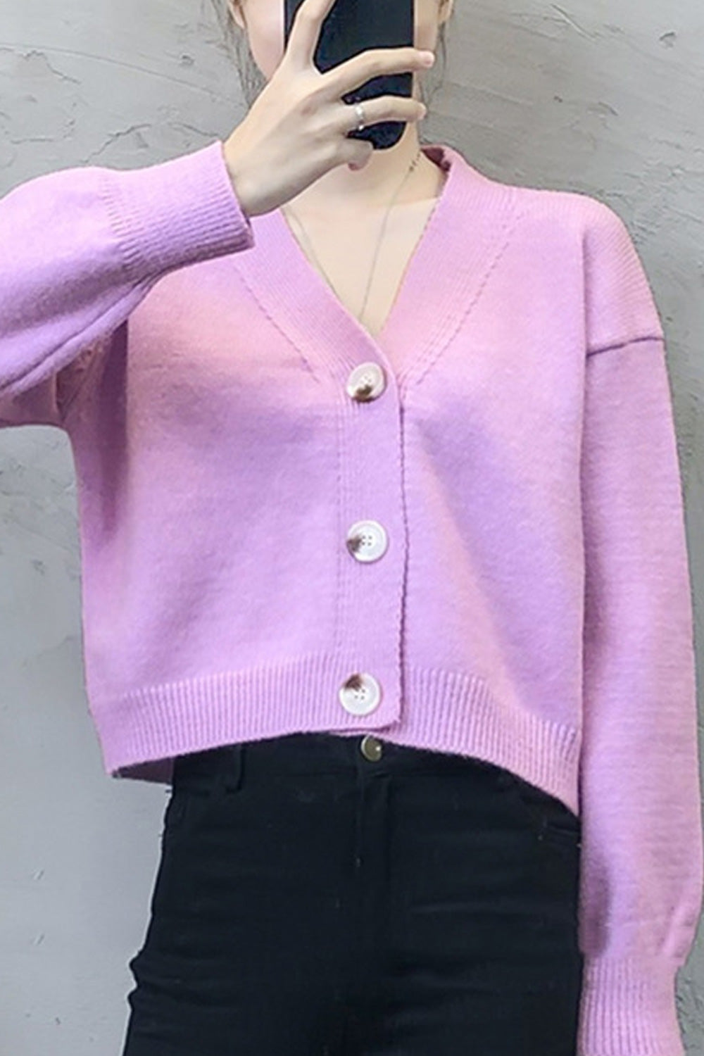 Women Button Closure Warm & Thick Long Sleeve Solid Cardigan