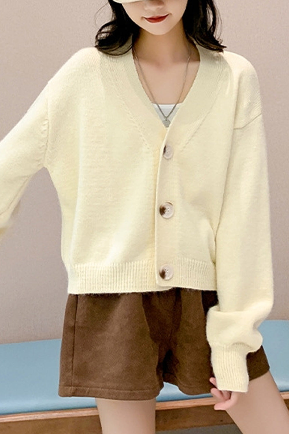 Women Button Closure Warm & Thick Long Sleeve Solid Cardigan
