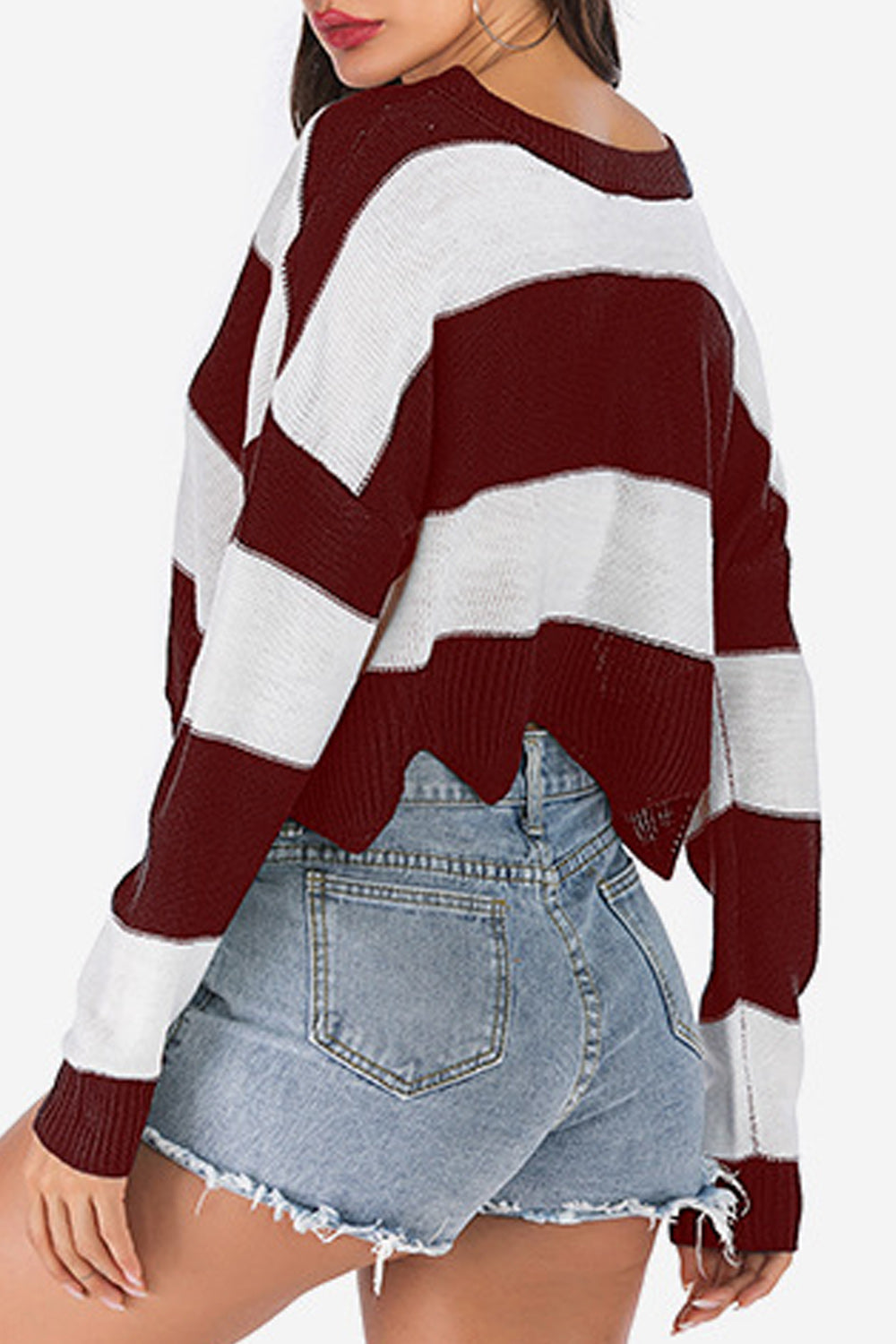 Women Warm V-Neck Striped Loose Fit Knit Sweater