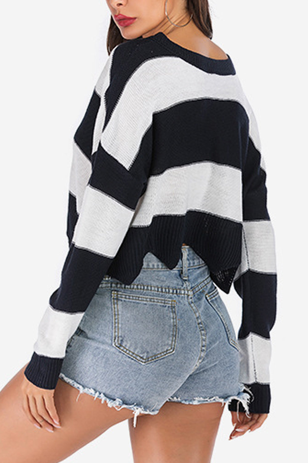 Women Warm V-Neck Striped Loose Fit Knit Sweater