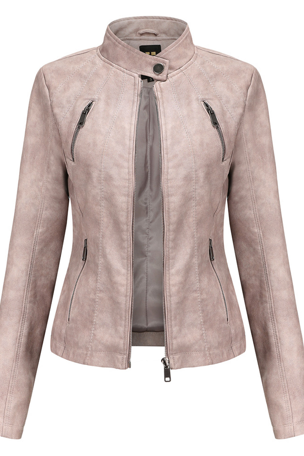 Women Slim Fit Style Long Sleeve Convenient Leather Jacket
