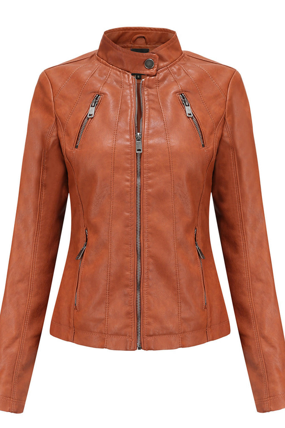 Women Slim Fit Style Long Sleeve Convenient Leather Jacket