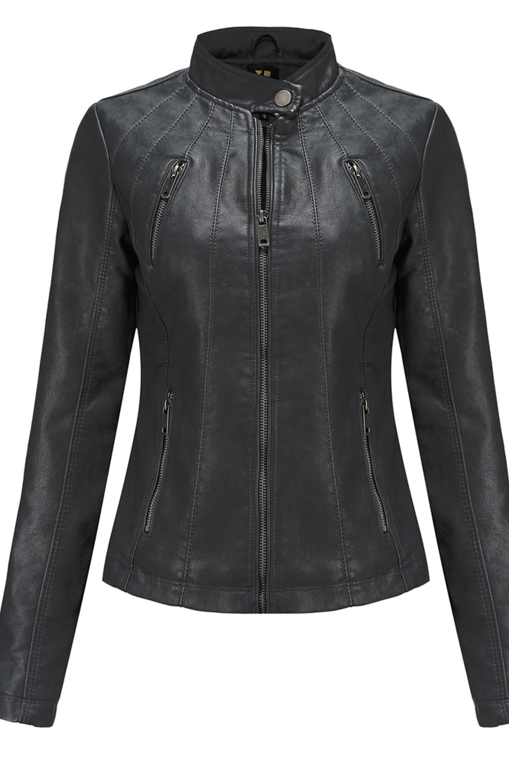 Women Slim Fit Style Long Sleeve Convenient Leather Jacket