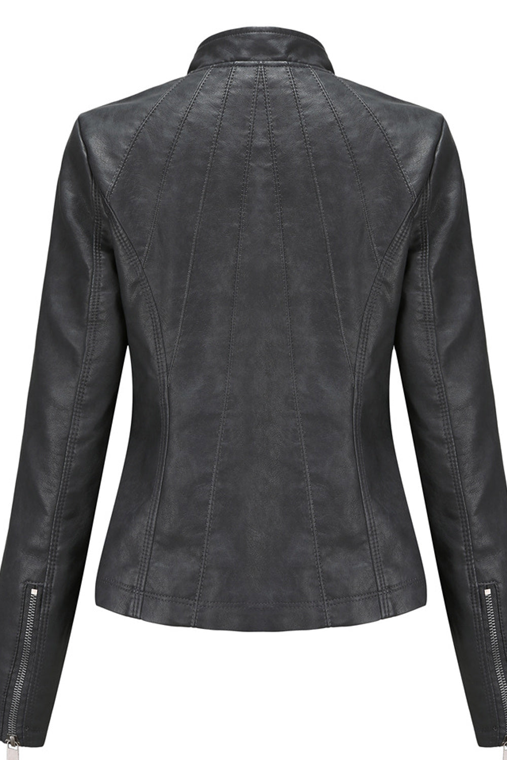 Women Slim Fit Style Long Sleeve Convenient Leather Jacket