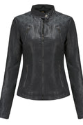 Women Slim Fit Style Long Sleeve Convenient Leather Jacket
