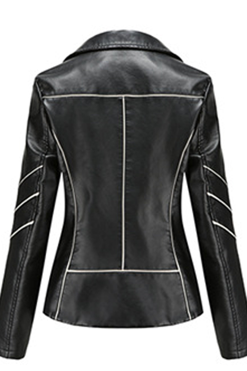 Women Fashionable Long Sleeve Collar Neck Zipper Pocket Leather Jacket