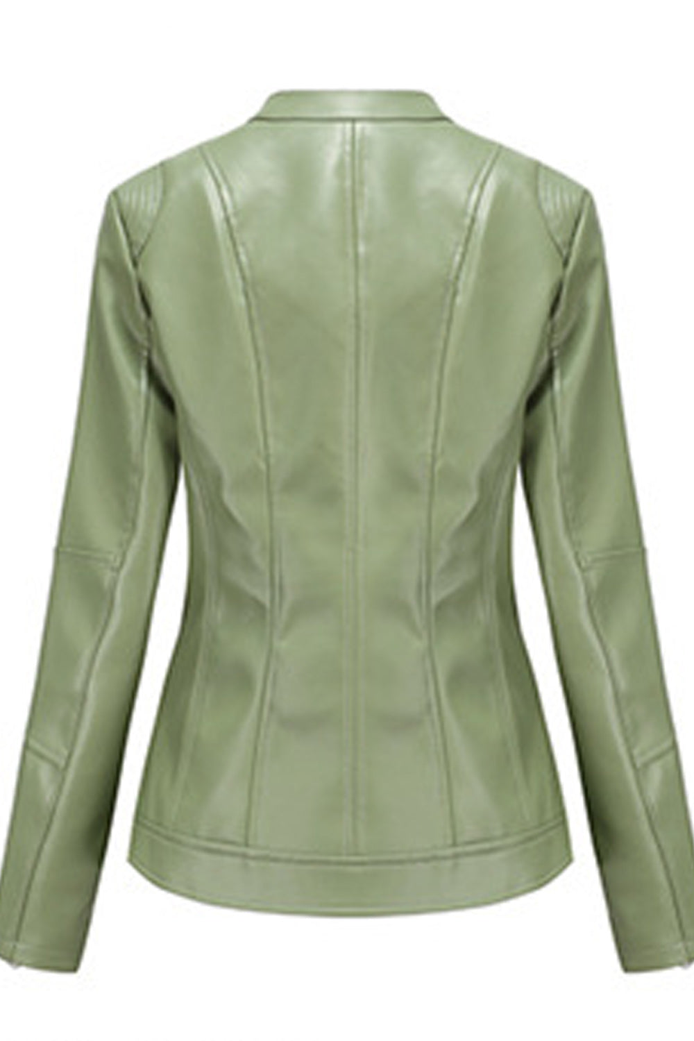 Women Elegant Solid Colored Style Long Sleeve Collar Neck Leather Jacket