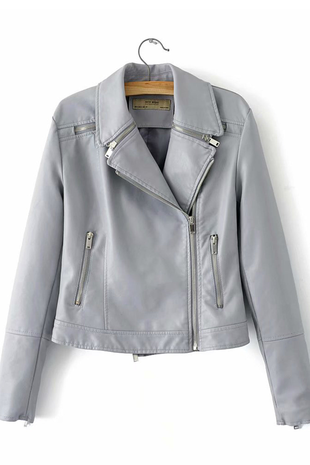 Women Pocket Styling Long Sleeve Solid Colored Elegant Leather Jacket
