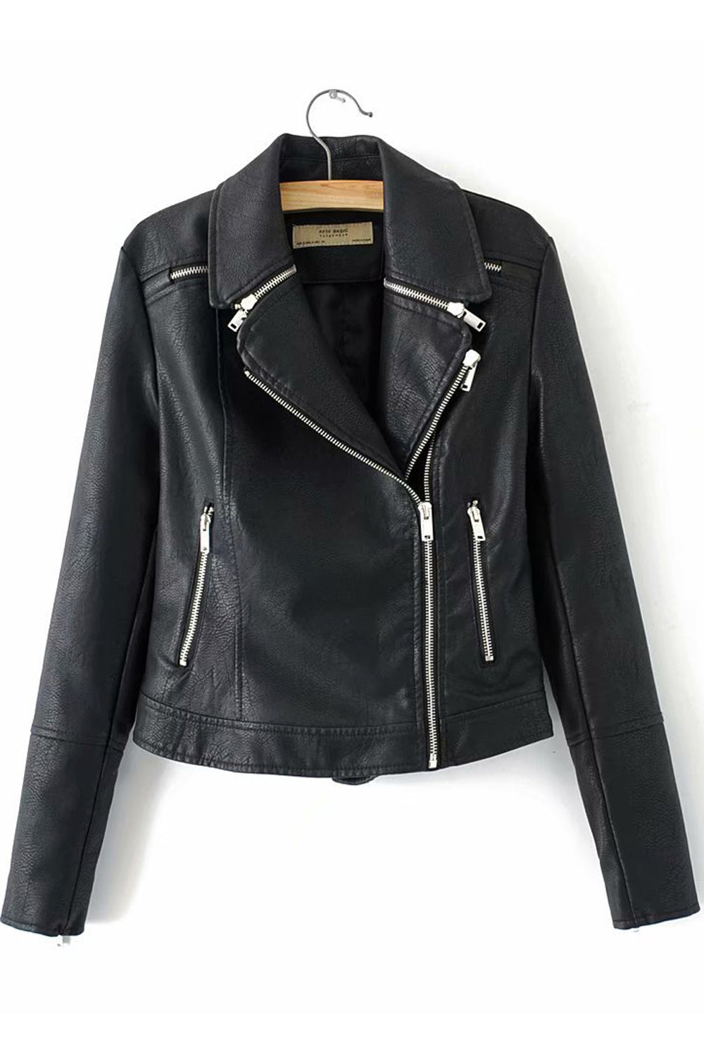 Women Pocket Styling Long Sleeve Solid Colored Elegant Leather Jacket
