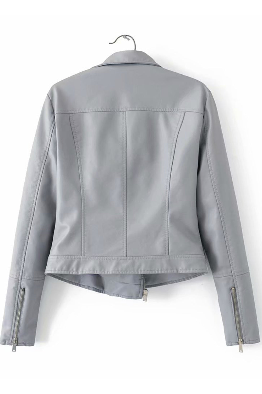 Women Pocket Styling Long Sleeve Solid Colored Elegant Leather Jacket