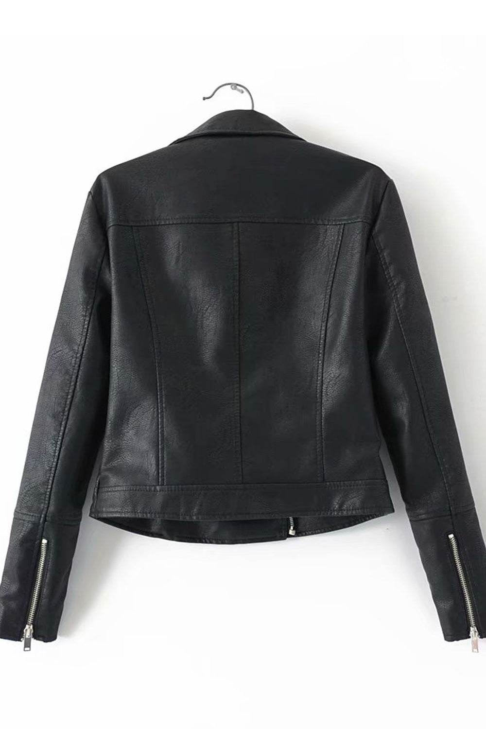 Women Pocket Styling Long Sleeve Solid Colored Elegant Leather Jacket