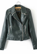 Women Pocket Styling Long Sleeve Solid Colored Elegant Leather Jacket