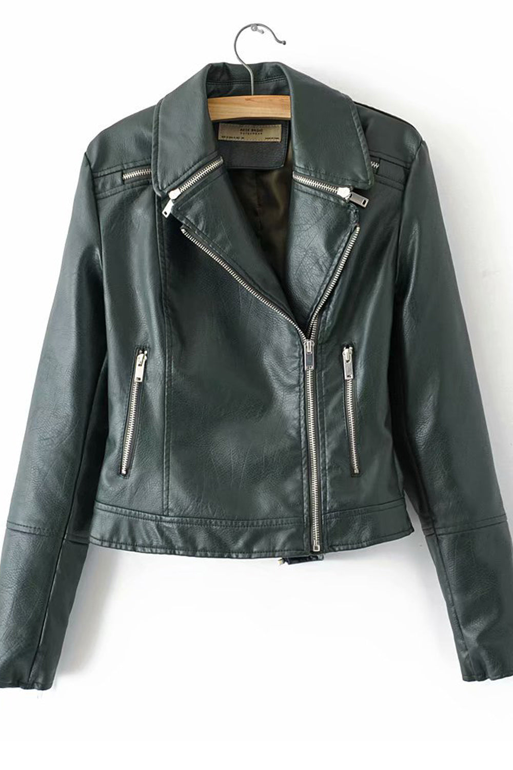 Women Pocket Styling Long Sleeve Solid Colored Elegant Leather Jacket