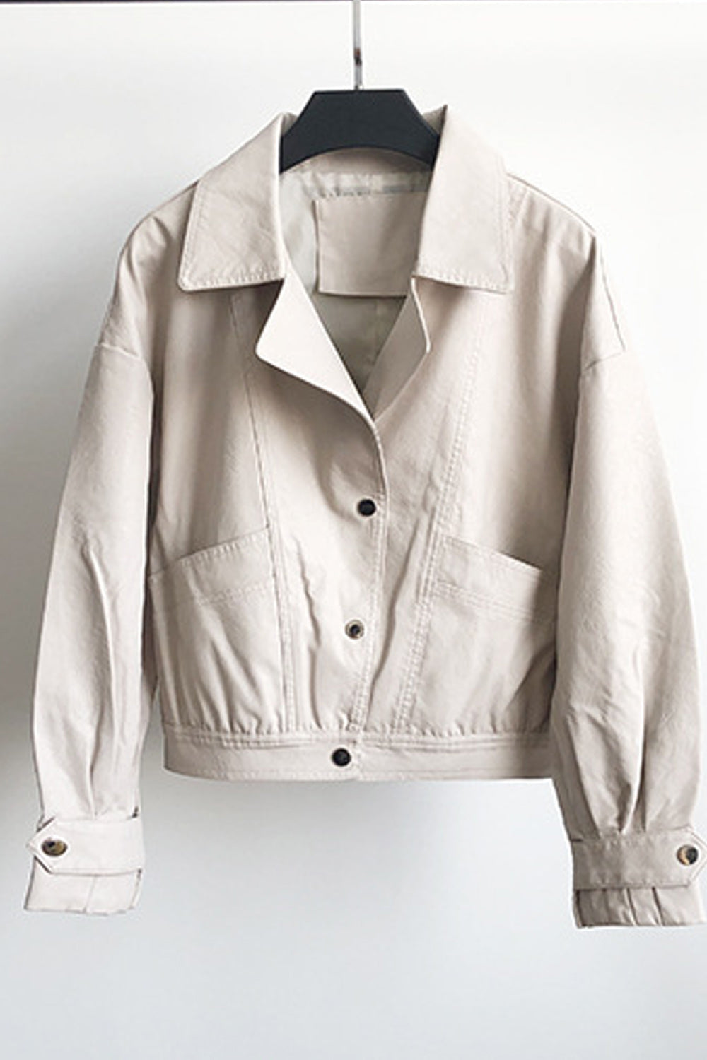 Women Long Sleeve Button Down Closure Collar Neck Warm Leather Jacket