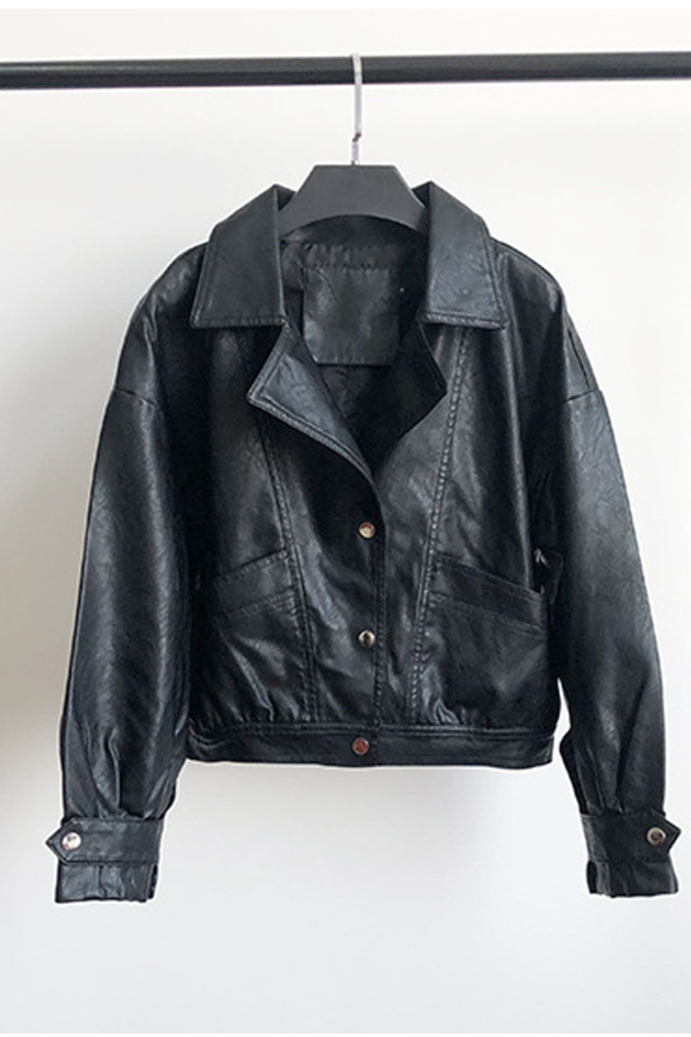Women Long Sleeve Button Down Closure Collar Neck Warm Leather Jacket