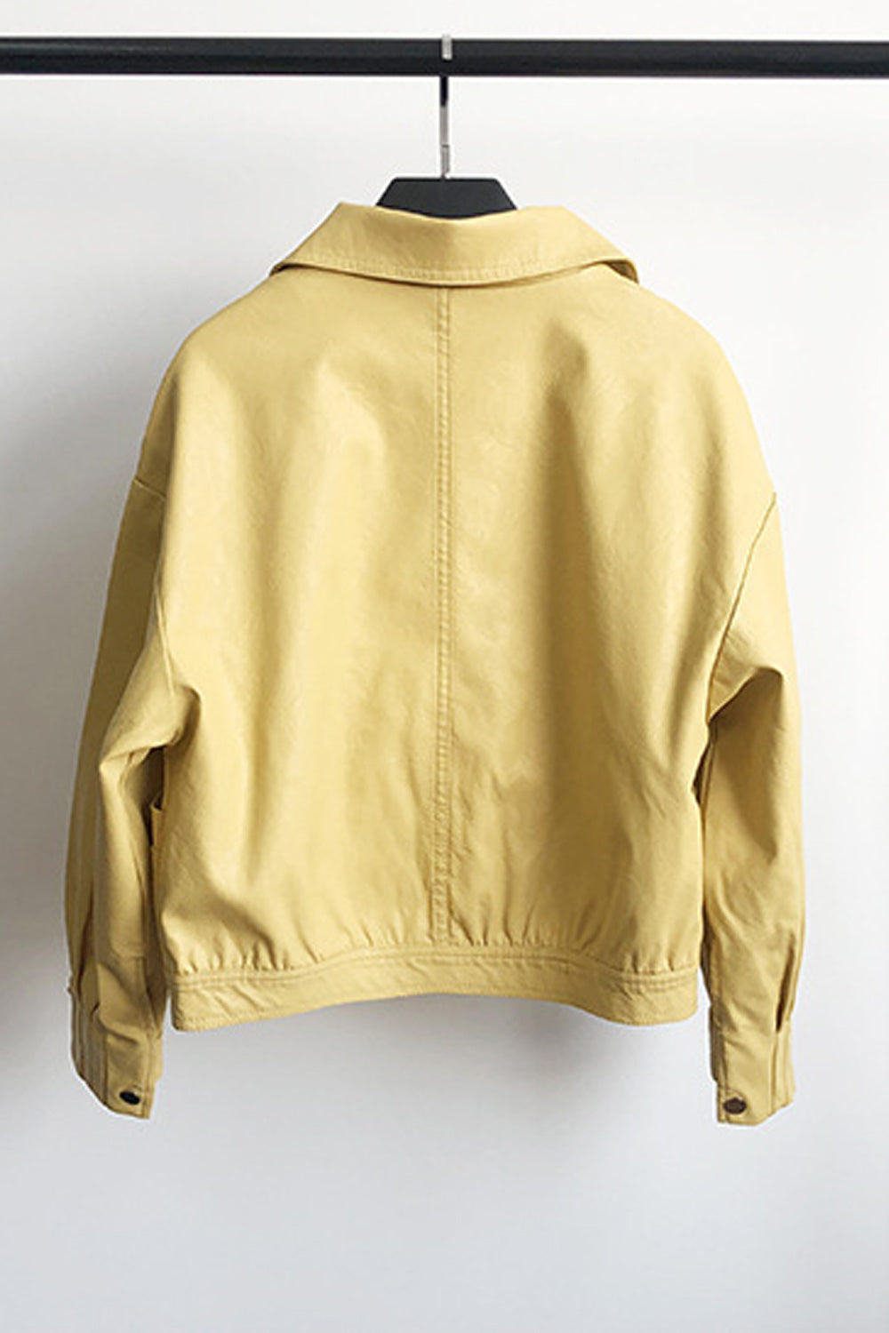 Women Long Sleeve Button Down Closure Collar Neck Warm Leather Jacket