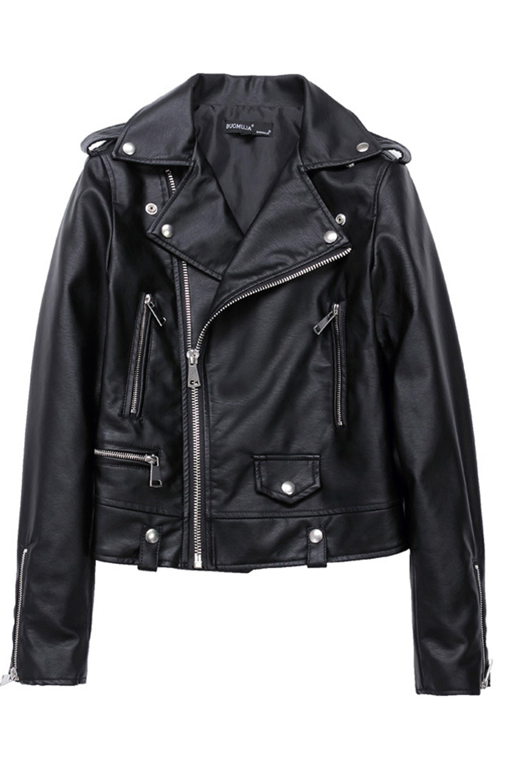 Women Slim Fit Long Sleeve Collar Neck Fashionable Warm Leather Jacket