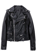 Women Slim Fit Long Sleeve Collar Neck Fashionable Warm Leather Jacket