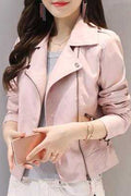 Women Fashionable Long Sleeve Elegant Collar Neck Leather Jacket