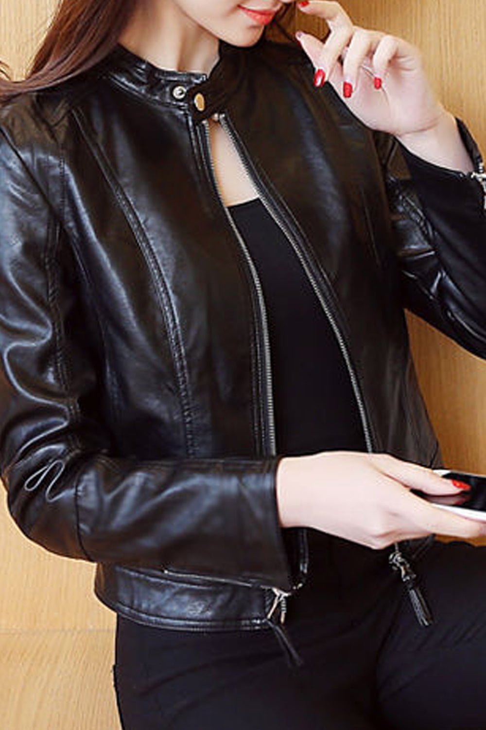 Women Slim Fit Long Sleeve Convenient Amazing Leather Jacket