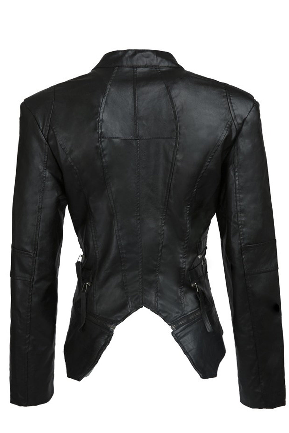 Women Slim Fit Long Sleeve Collar Neck Zipper Closure Leather Jacket