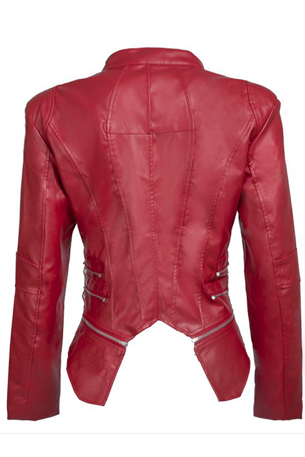 Women Slim Fit Long Sleeve Collar Neck Zipper Closure Leather Jacket