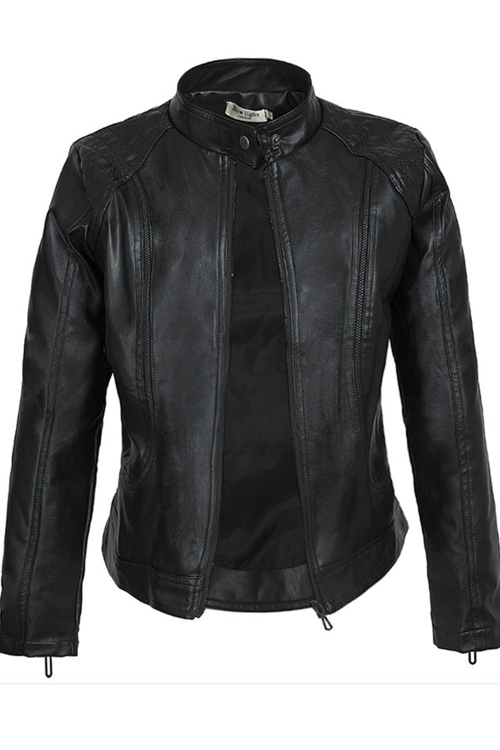 Women Regular Fit Stand Collar Long Sleeve Easy Zipper Closure Leather Jacket