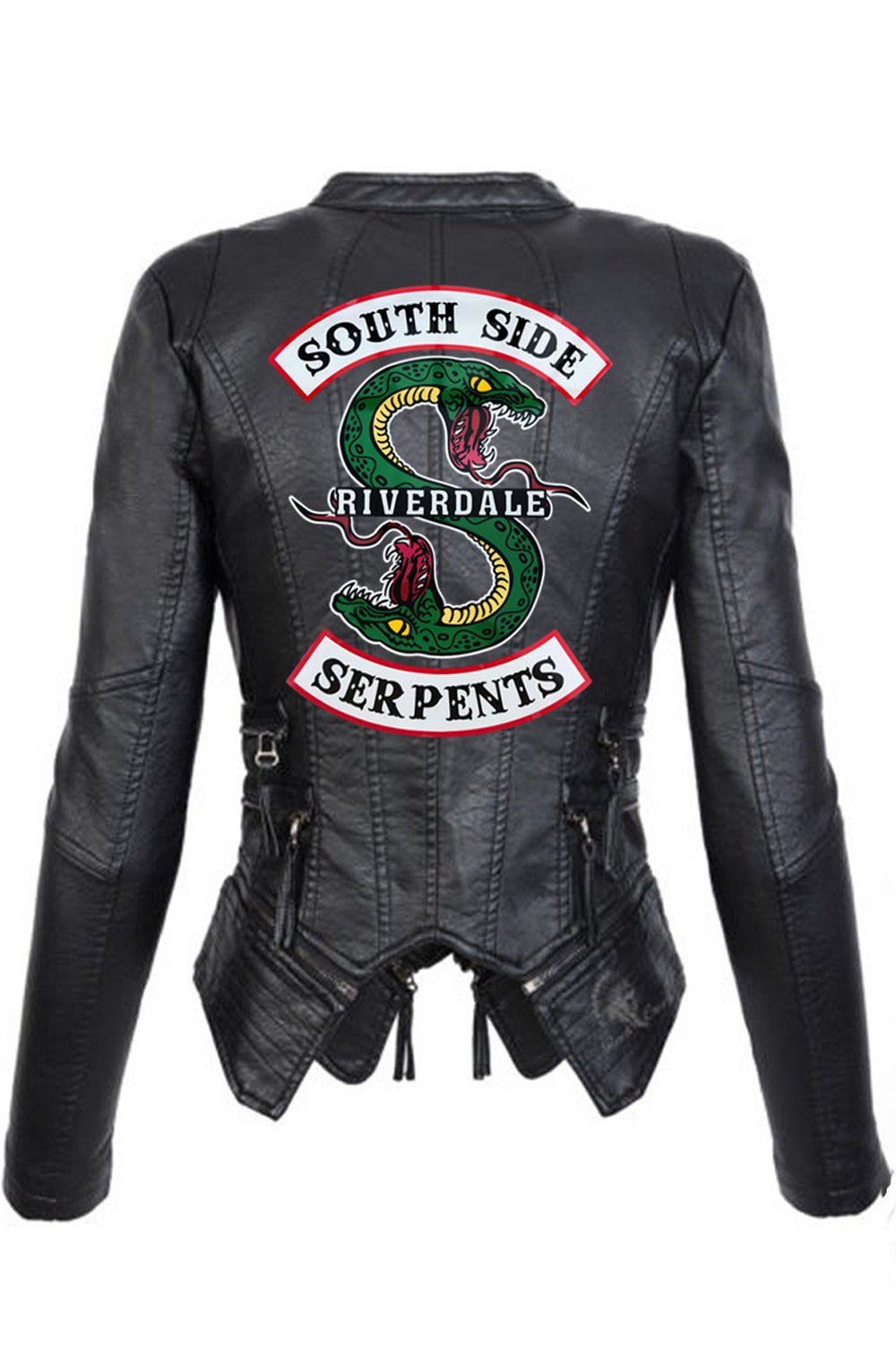 Women Small Collar Neck Printed Style Long Sleeve Fashionable Leather Jacket