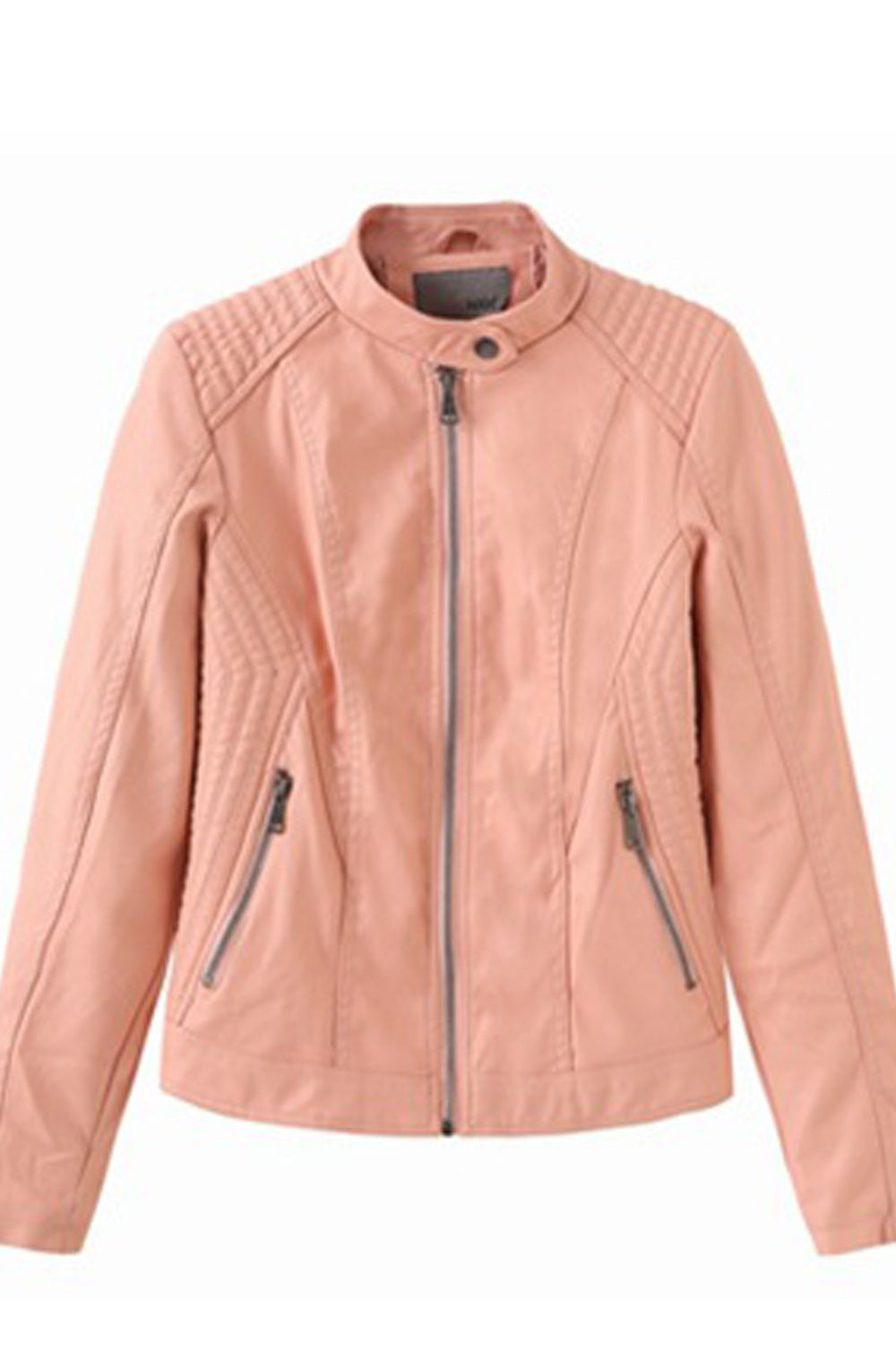 Women Long Sleeve Zipper Closure Collar Neck Style Warm Leather Jacket