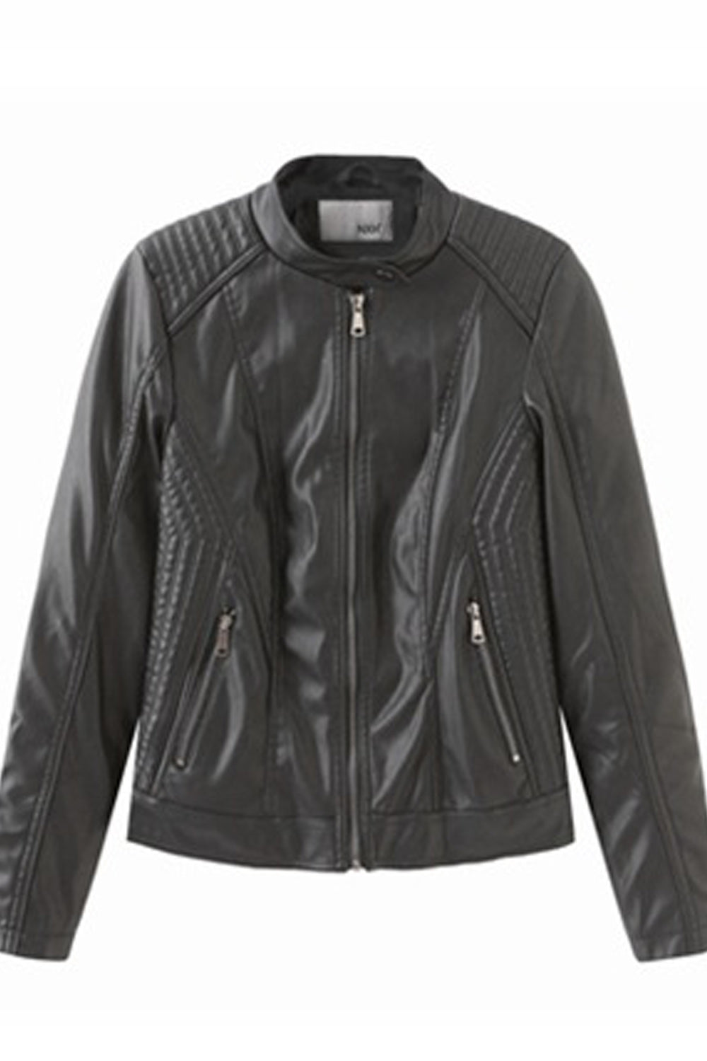 Women Long Sleeve Zipper Closure Collar Neck Style Warm Leather Jacket