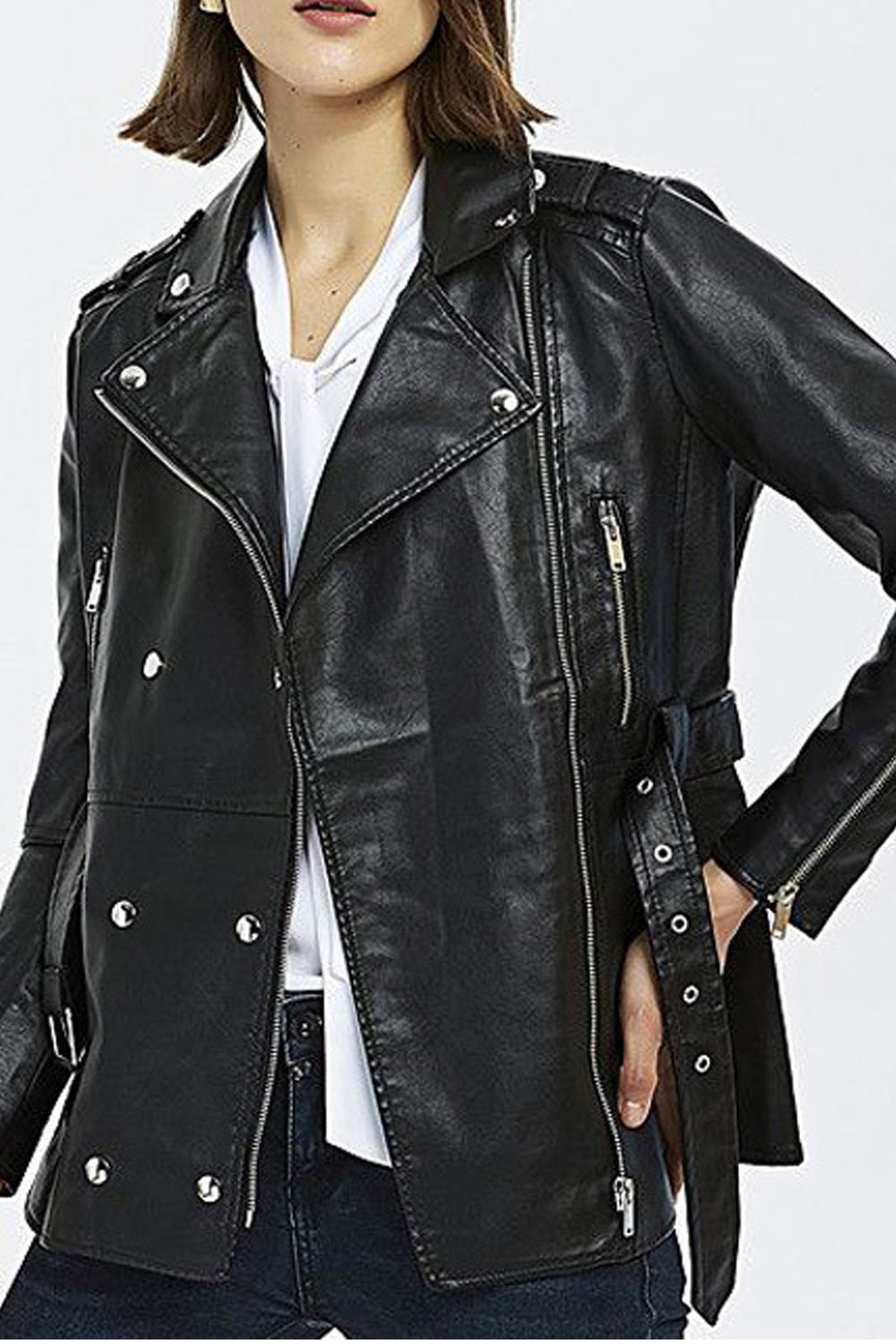 Women Loose Styled Long Sleeve Comfy Warm Casual Winter Leather Jacket
