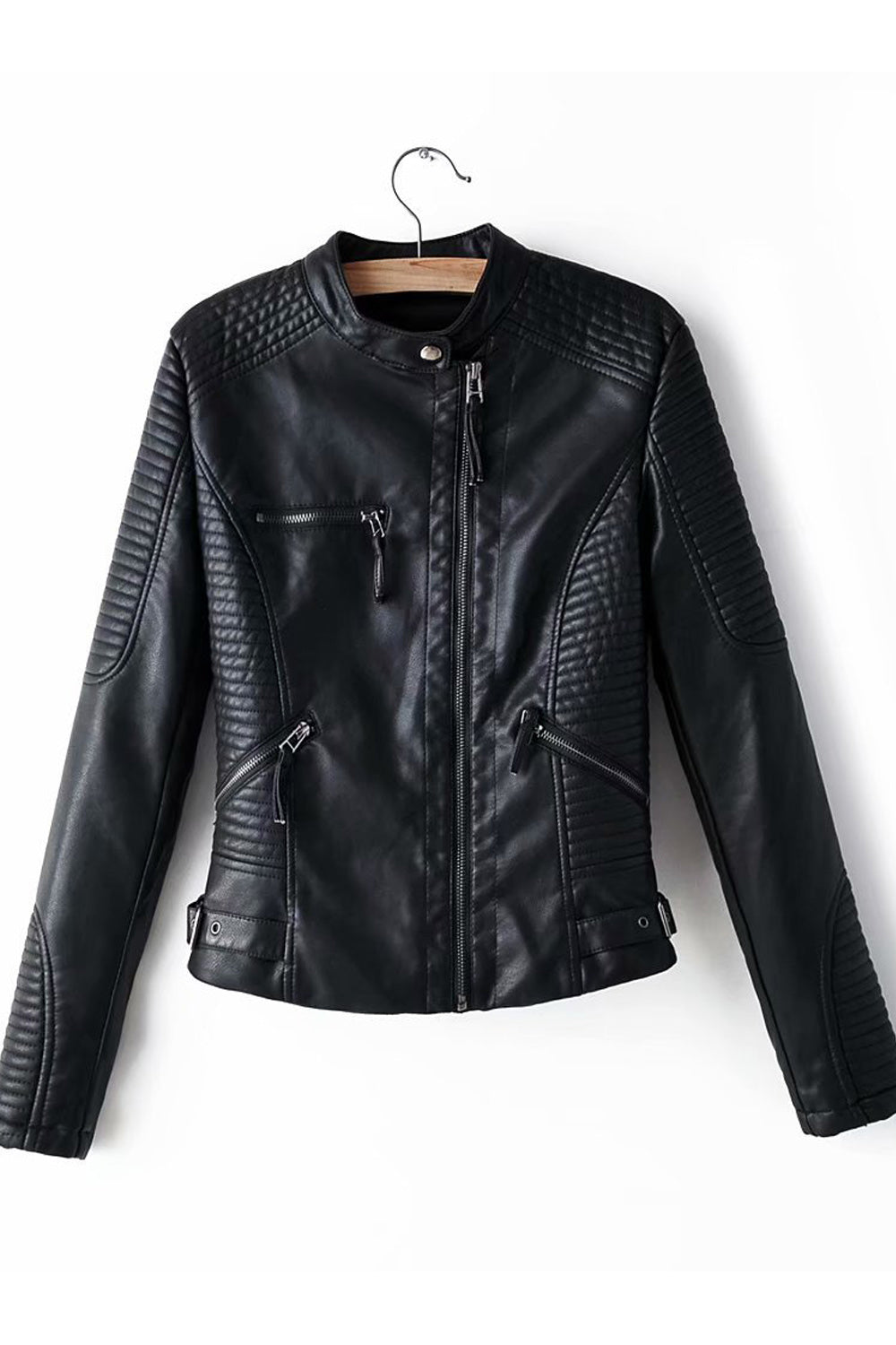 Women Regular Fit Long Sleeve Zipper Closure Elegant Styled Leather Jacket