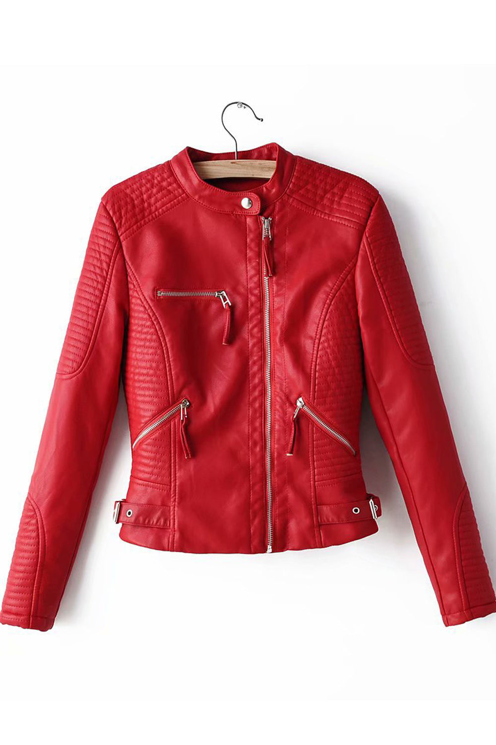 Women Regular Fit Long Sleeve Zipper Closure Elegant Styled Leather Jacket