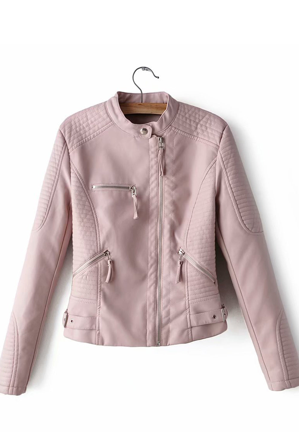 Women Regular Fit Long Sleeve Zipper Closure Elegant Styled Leather Jacket