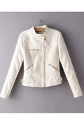 Women Regular Fit Long Sleeve Zipper Closure Elegant Styled Leather Jacket
