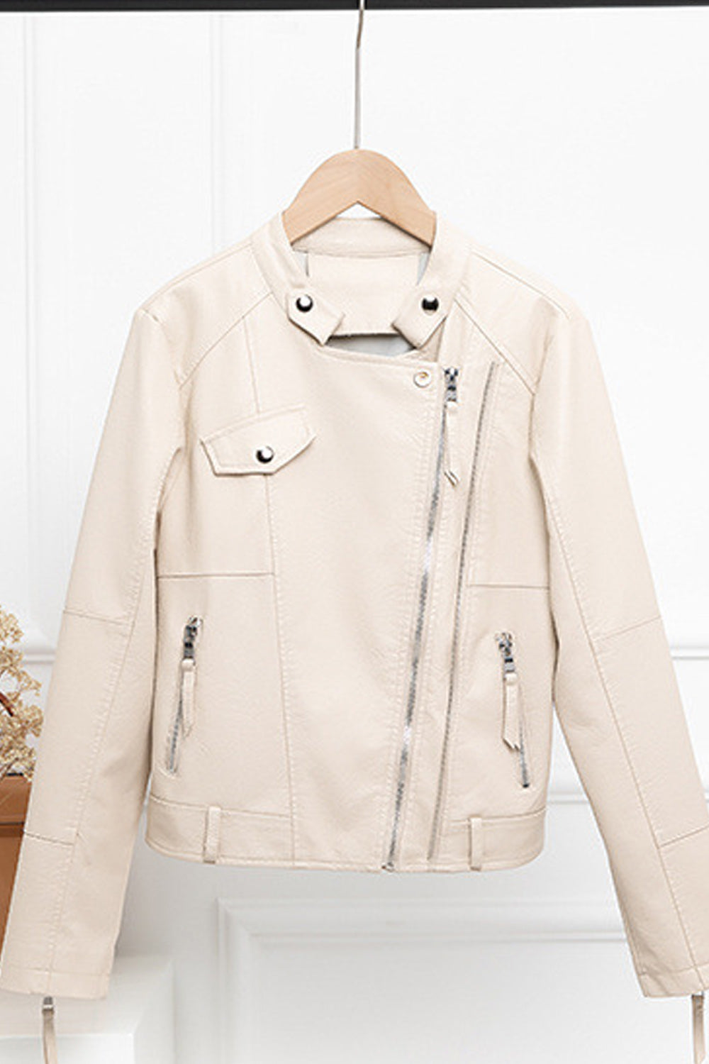 Women Warm Thick Long Sleeve Loose Style Solid Colored Decent Leather Jacket