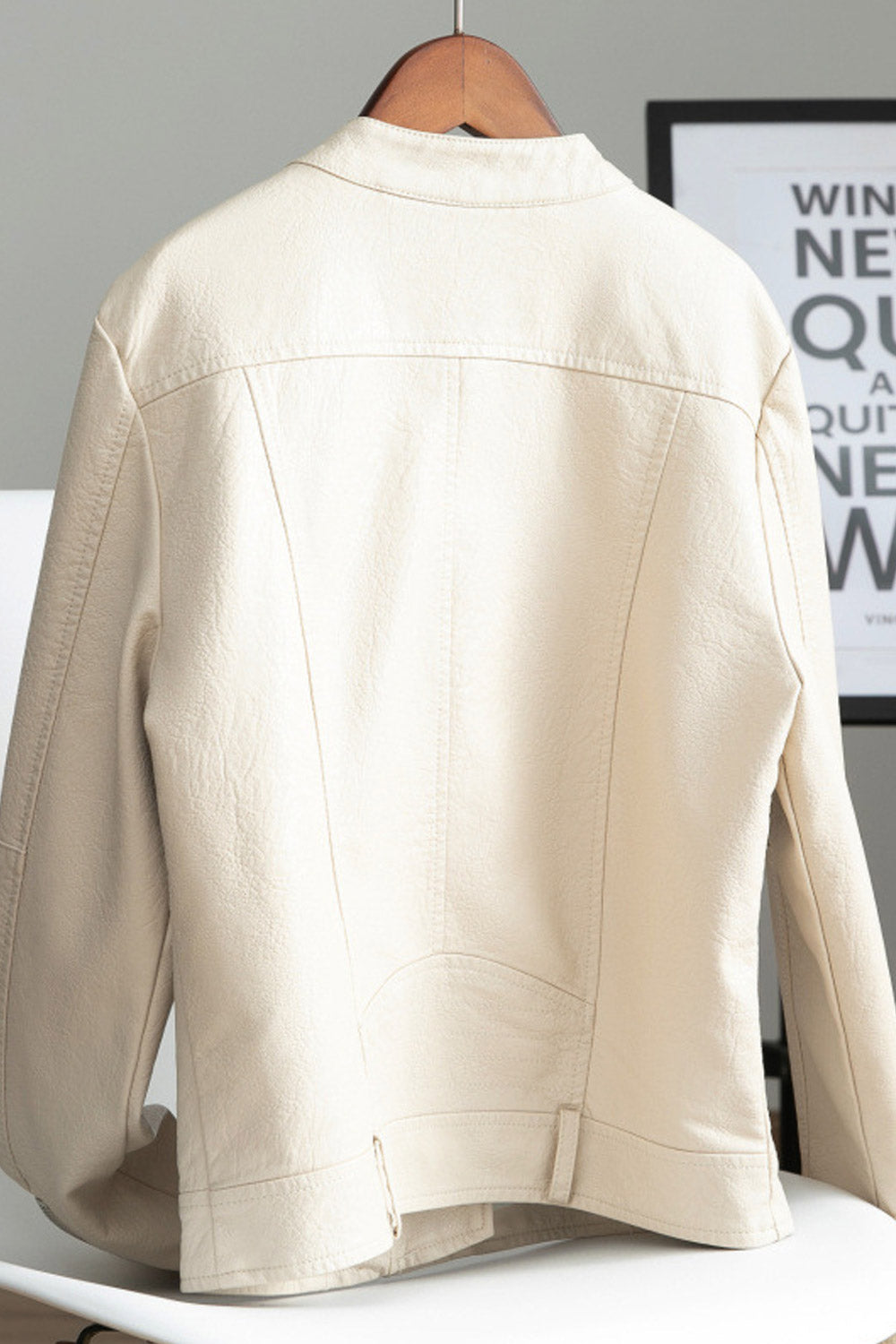 Women Warm Thick Long Sleeve Loose Style Solid Colored Decent Leather Jacket