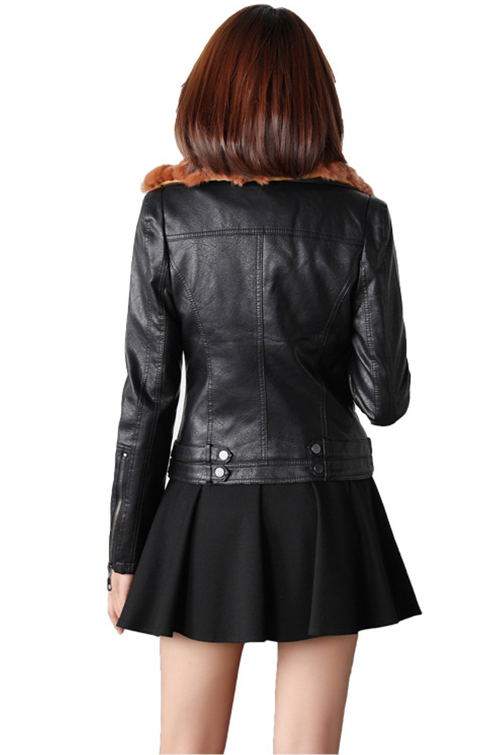 Women Big Collar Long Sleeve Regular Fit Trendy Leather Jacket